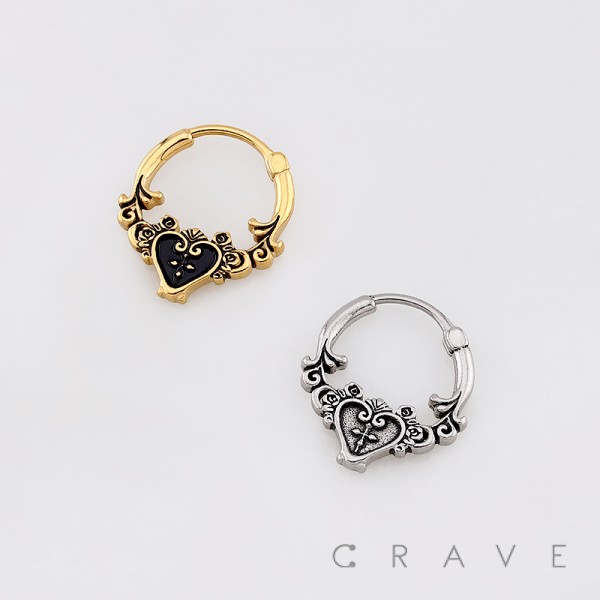 GOTHIC ANTIQUE HEART CROSS MOTIF 316L SURGICAL STEEL EARRING GOTHIC ANTIQUE HEART CROSS MOTIF 316L SURGICAL STEEL EARRING